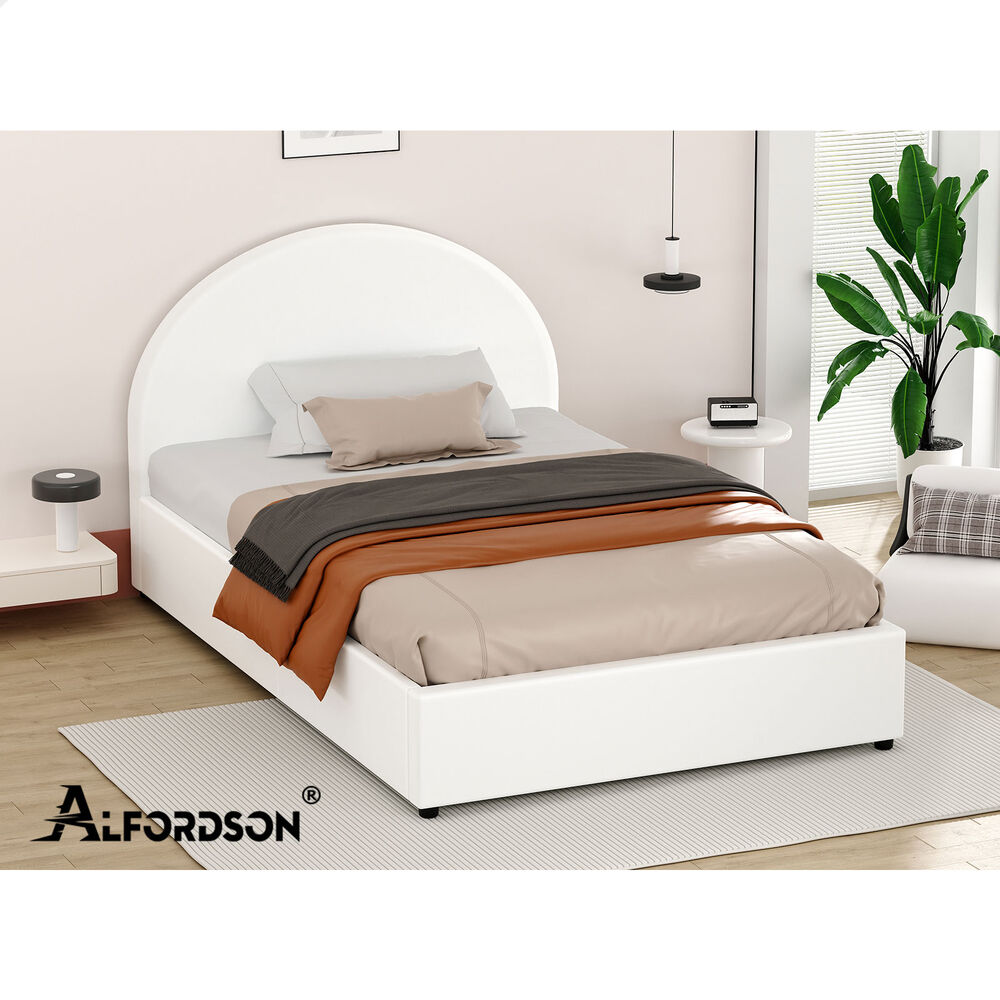 ALFORDSON Bed Frame King Single Gas Lift Base With Storage White Leather HOWELL
