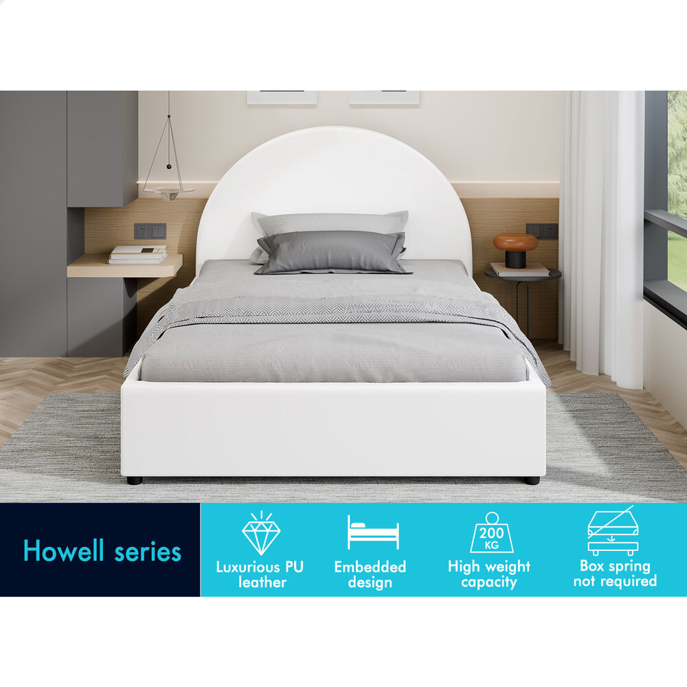 ALFORDSON Bed Frame King Single Gas Lift Base With Storage White Leather HOWELL
