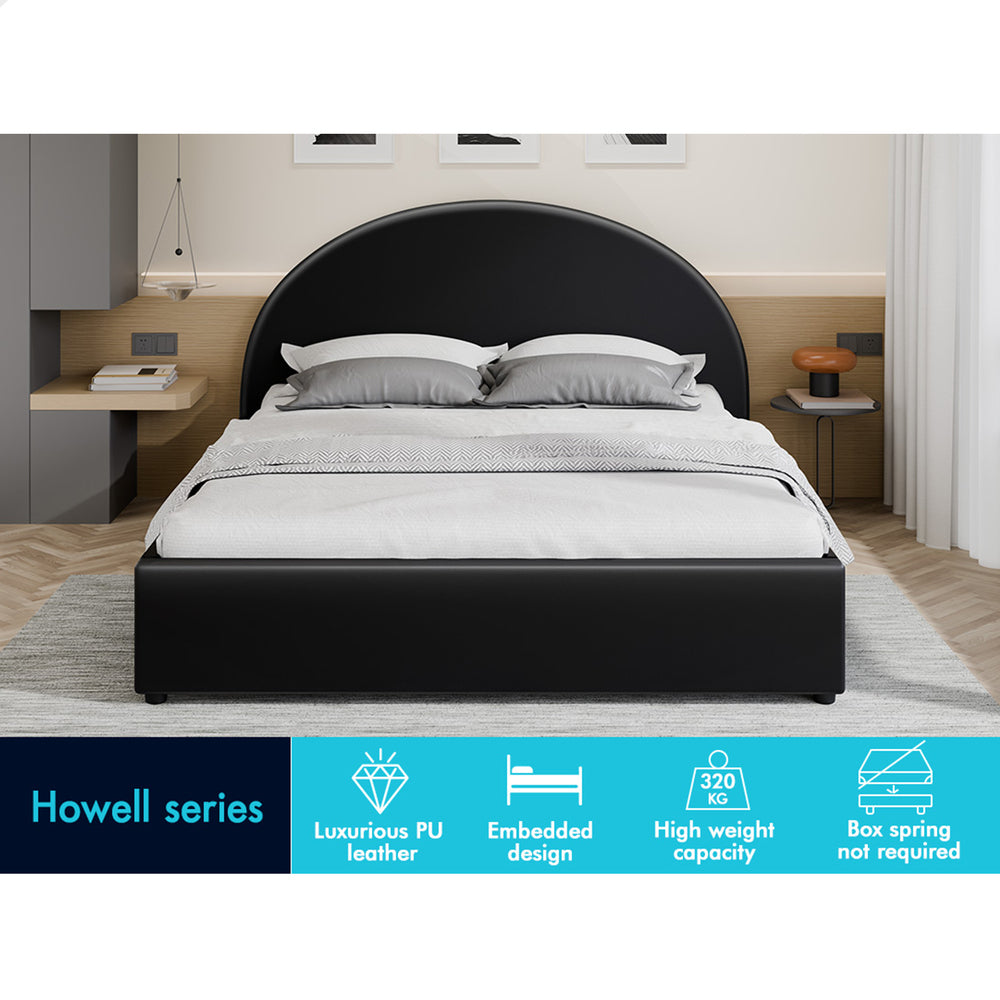 ALFORDSON Bed Frame Queen Size Gas Lift Base With Storage Black Leather HOWELL