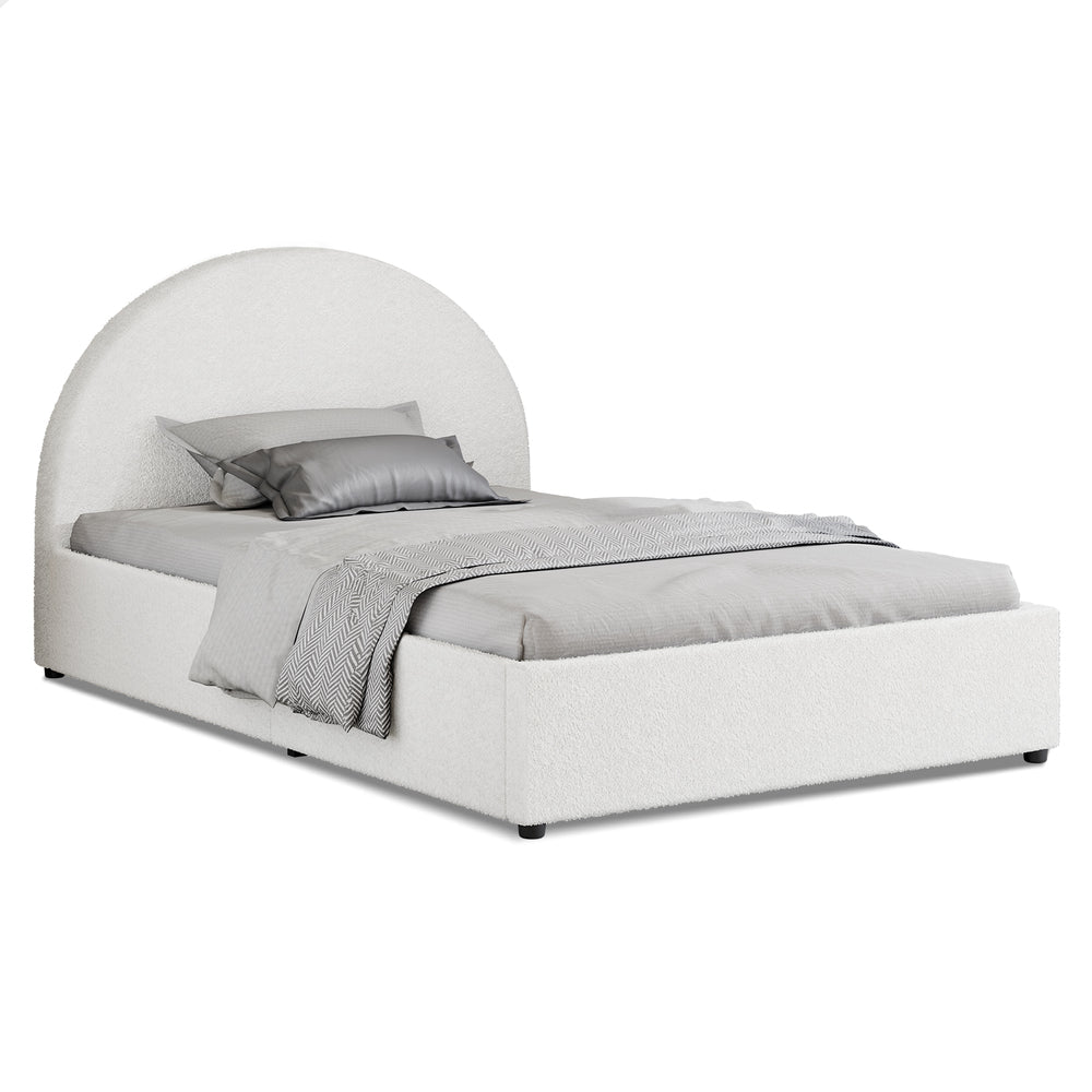 ALFORDSON Bed Frame Single Size Gas Lift Base With Storage White Boucle HOWELL