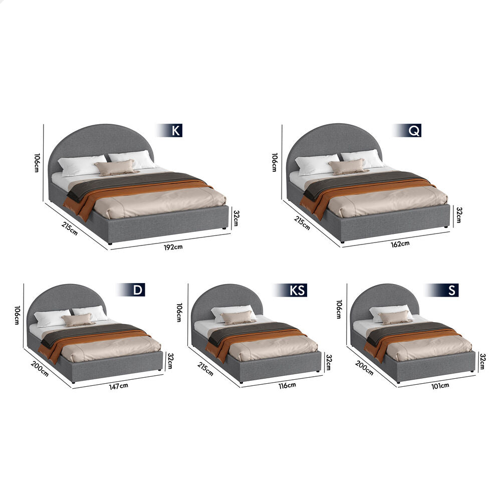 ALFORDSON Bed Frame Single Size Gas Lift Base With Storage Grey Fabric HOWELL