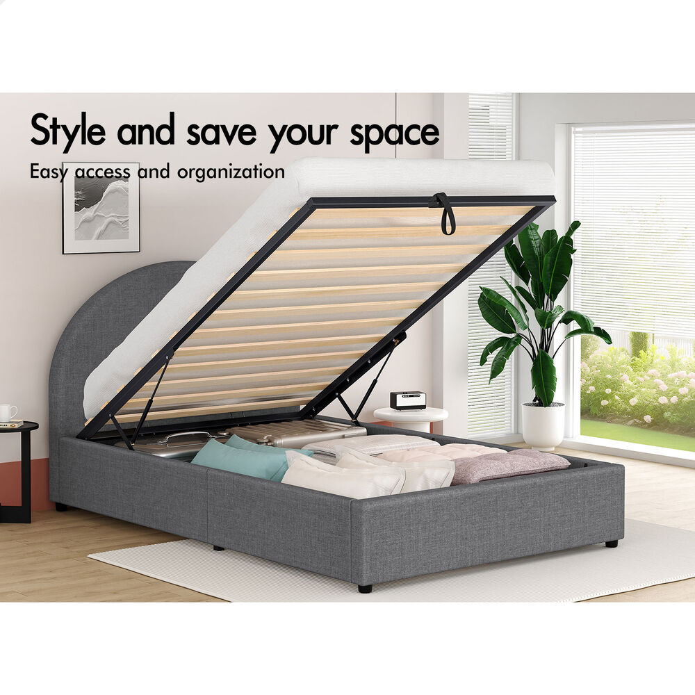 ALFORDSON Bed Frame Single Size Gas Lift Base With Storage Grey Fabric HOWELL