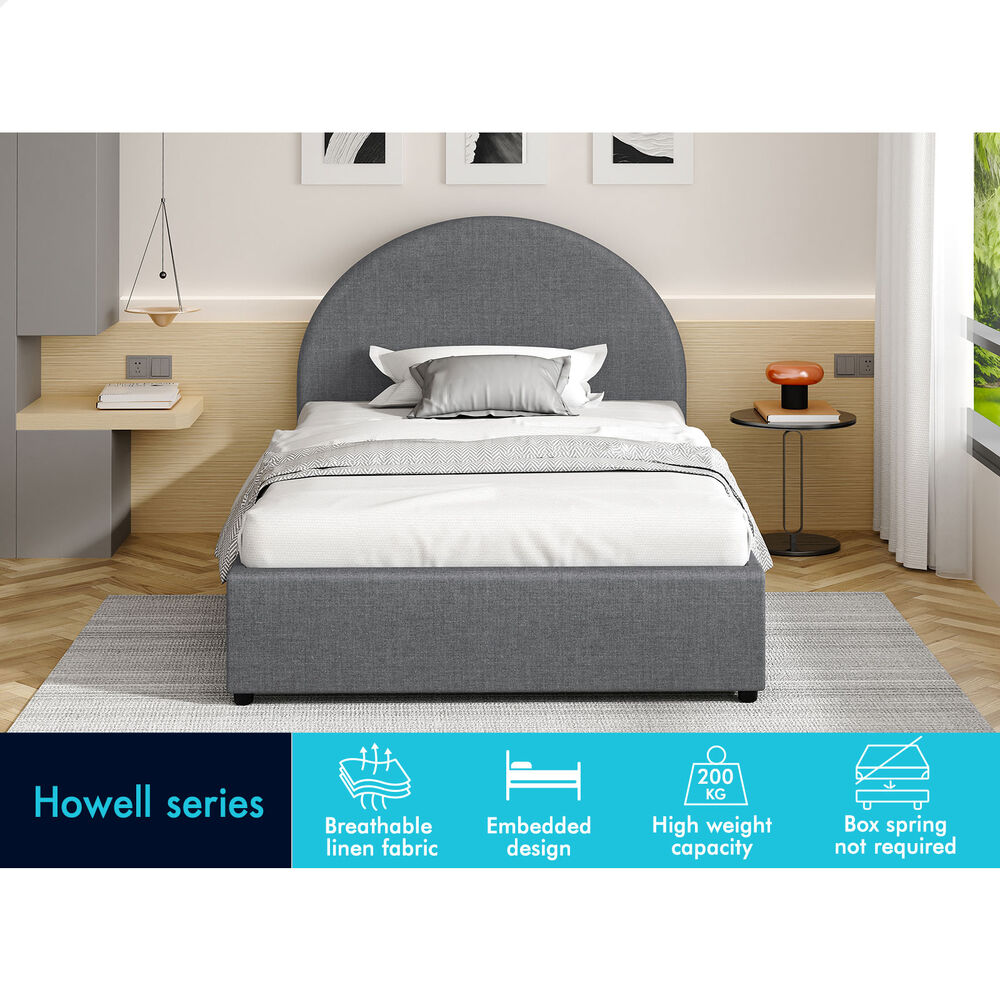 ALFORDSON Bed Frame Single Size Gas Lift Base With Storage Grey Fabric HOWELL