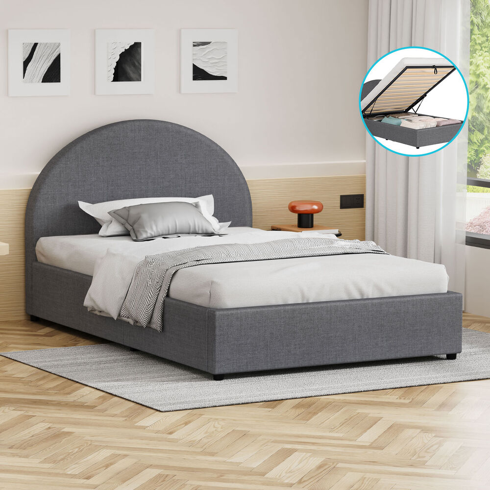 ALFORDSON Bed Frame Single Size Gas Lift Base With Storage Grey Fabric HOWELL