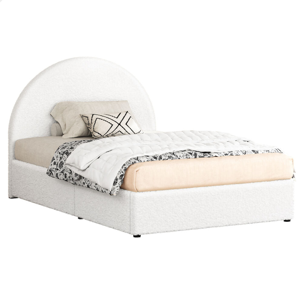 ALFORDSON Bed Frame King Single Arched Base Gas Lift Storage Boucle White Hoult