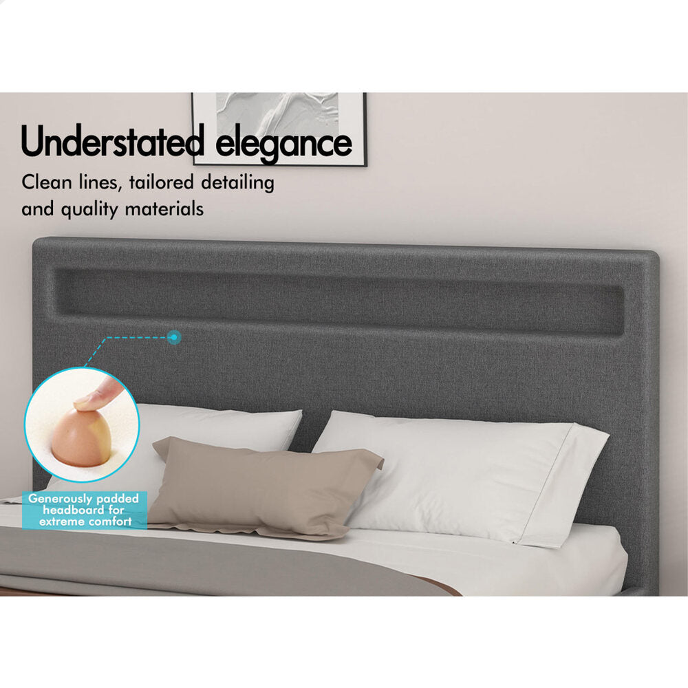 ALFORDSON Bed Frame Double Size RGB LED Gas Lift Base Platform Storage Grey