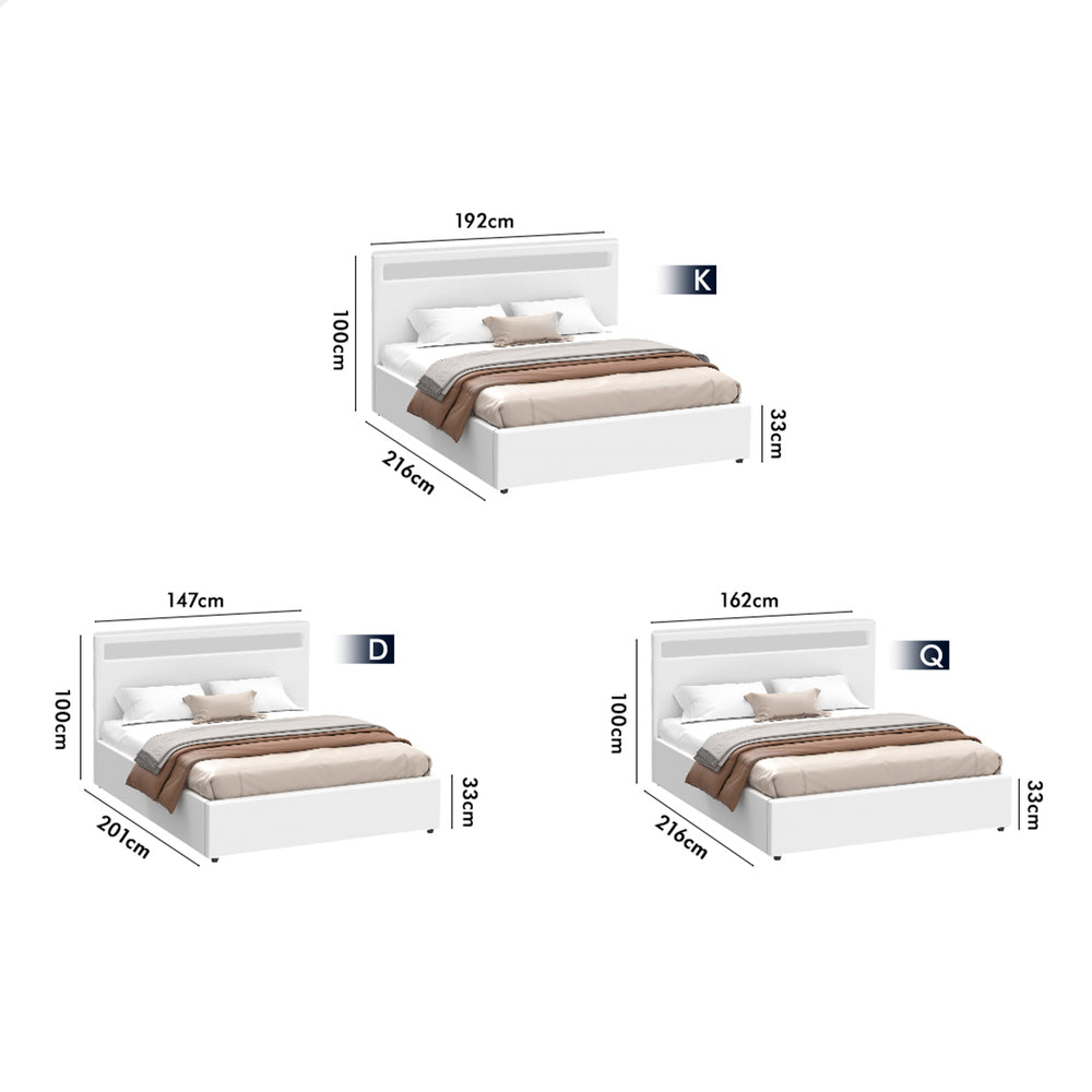 ALFORDSON Bed Frame Double Size RGB LED Gas Lift Base Platform Storage White