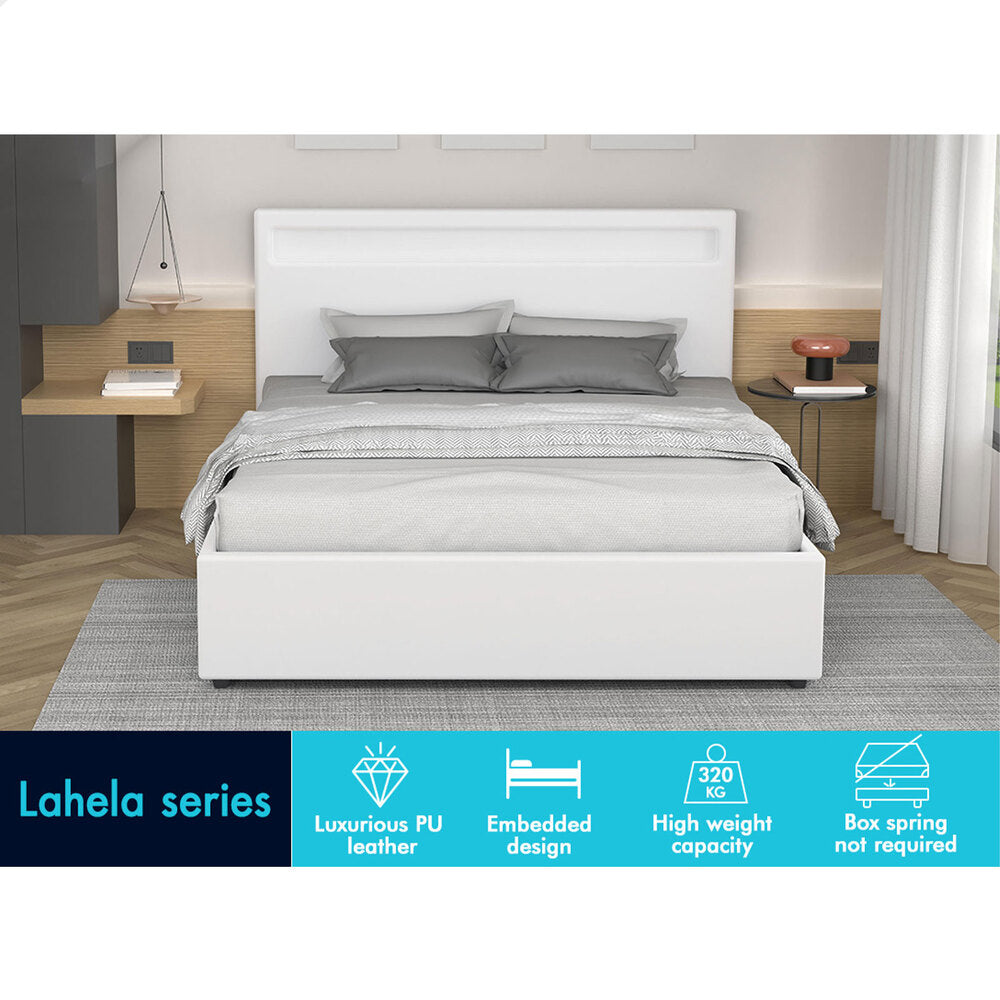 ALFORDSON Bed Frame Double Size RGB LED Gas Lift Base Platform Storage White