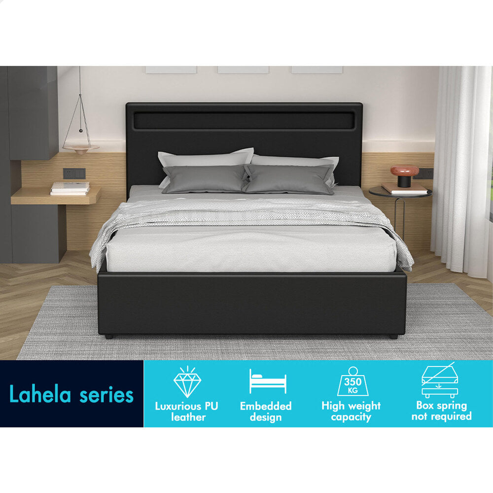 ALFORDSON Bed Frame King Size RGB LED Gas Lift Base Platform Storage Black