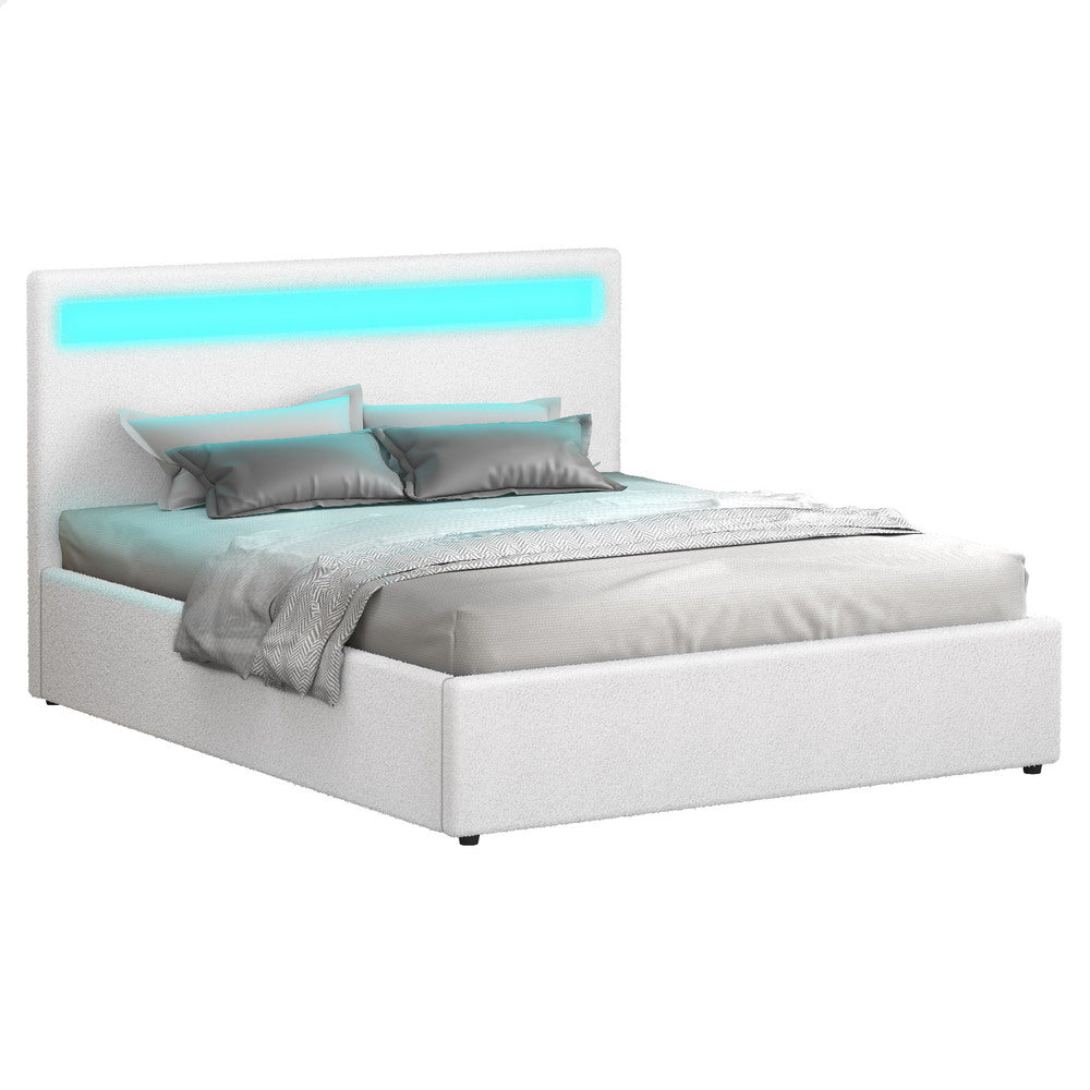 ALFORDSON Bed Frame King Size RGB LED Gas Lift Base Platform Storage Boucle