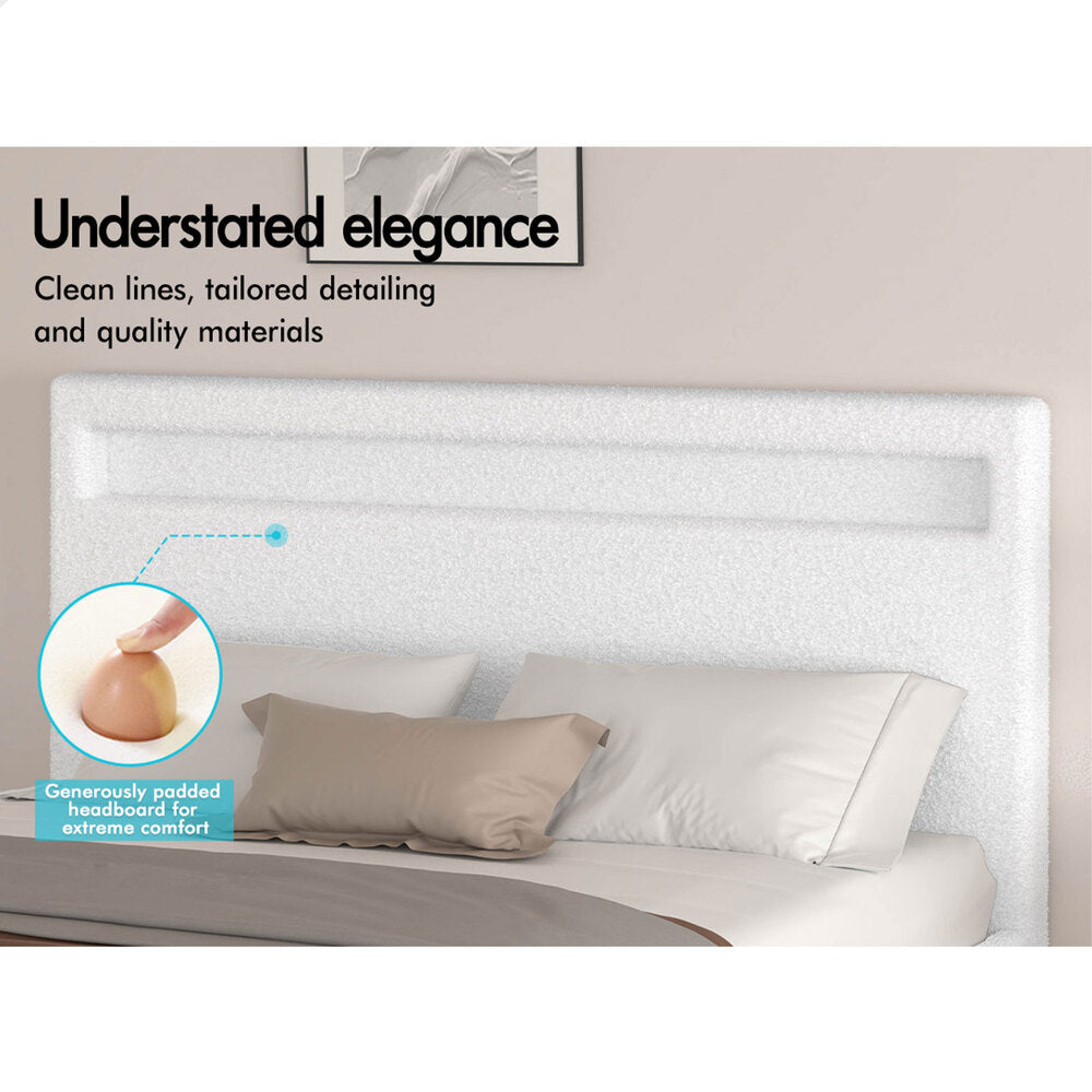 ALFORDSON Bed Frame King Size RGB LED Gas Lift Base Platform Storage Boucle