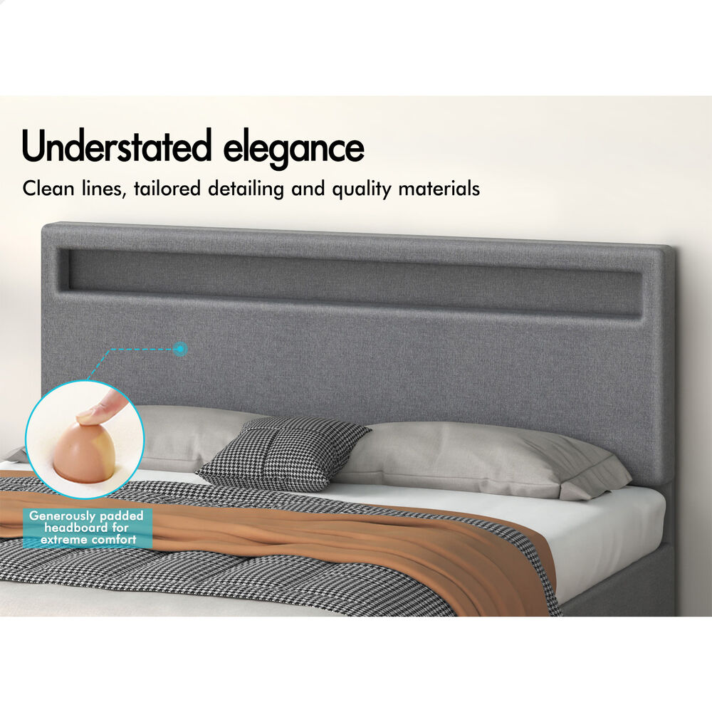 ALFORDSON Bed Frame Double Size RGB LED Gas Lift Storage Base Grey LUCHINO