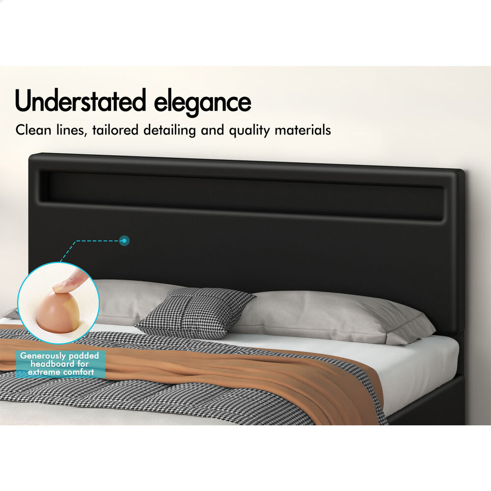 ALFORDSON Bed Frame King Size RGB LED Gas Lift Storage Base Black LUCHINO