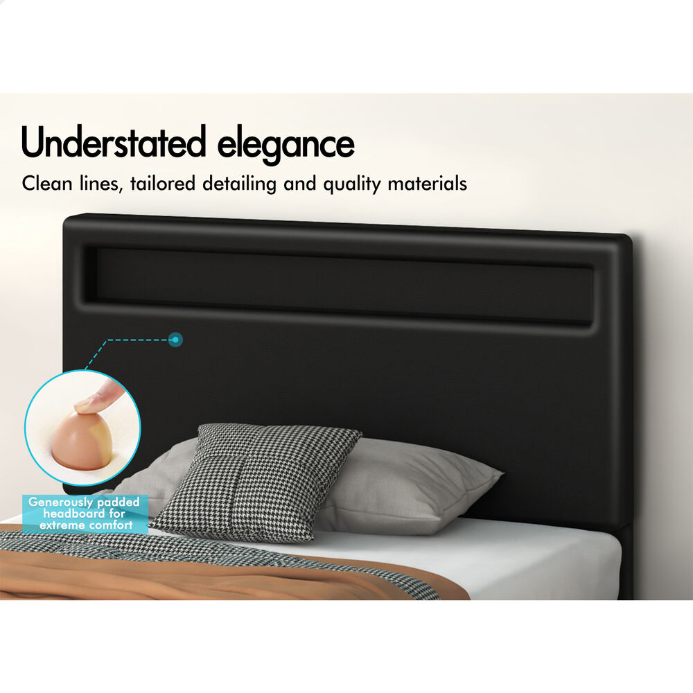 ALFORDSON Bed Frame King Single RGB LED Gas Lift Storage Base Black LUCHINO