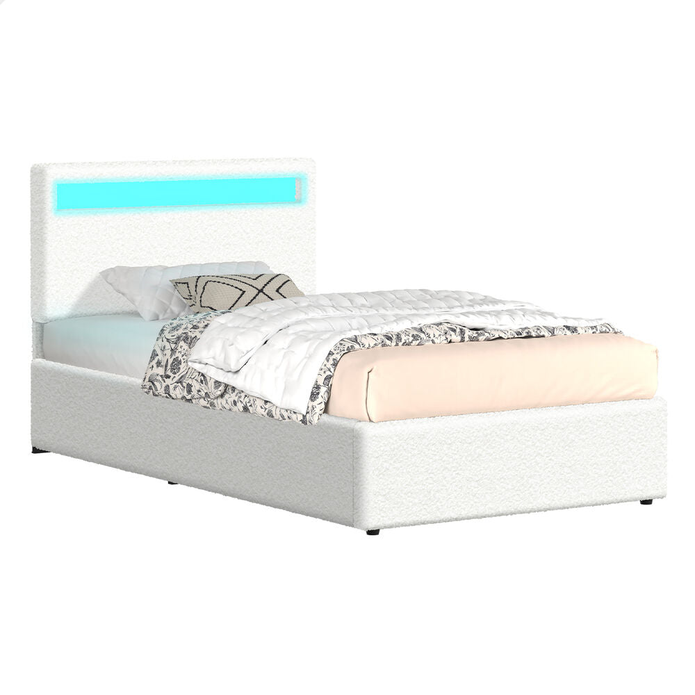 ALFORDSON Bed Frame King Single RGB LED Gas Lift Storage Base Boucle LUCHINO