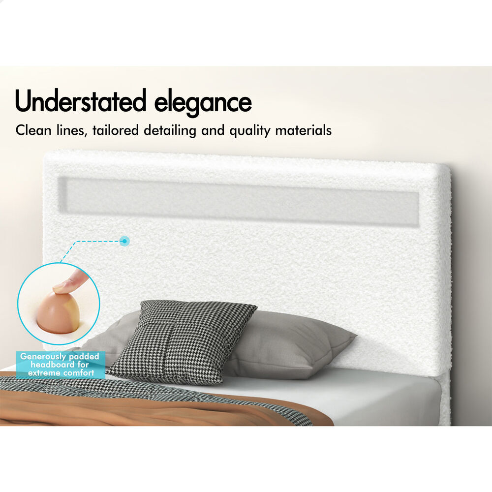 ALFORDSON Bed Frame King Single RGB LED Gas Lift Storage Base Boucle LUCHINO