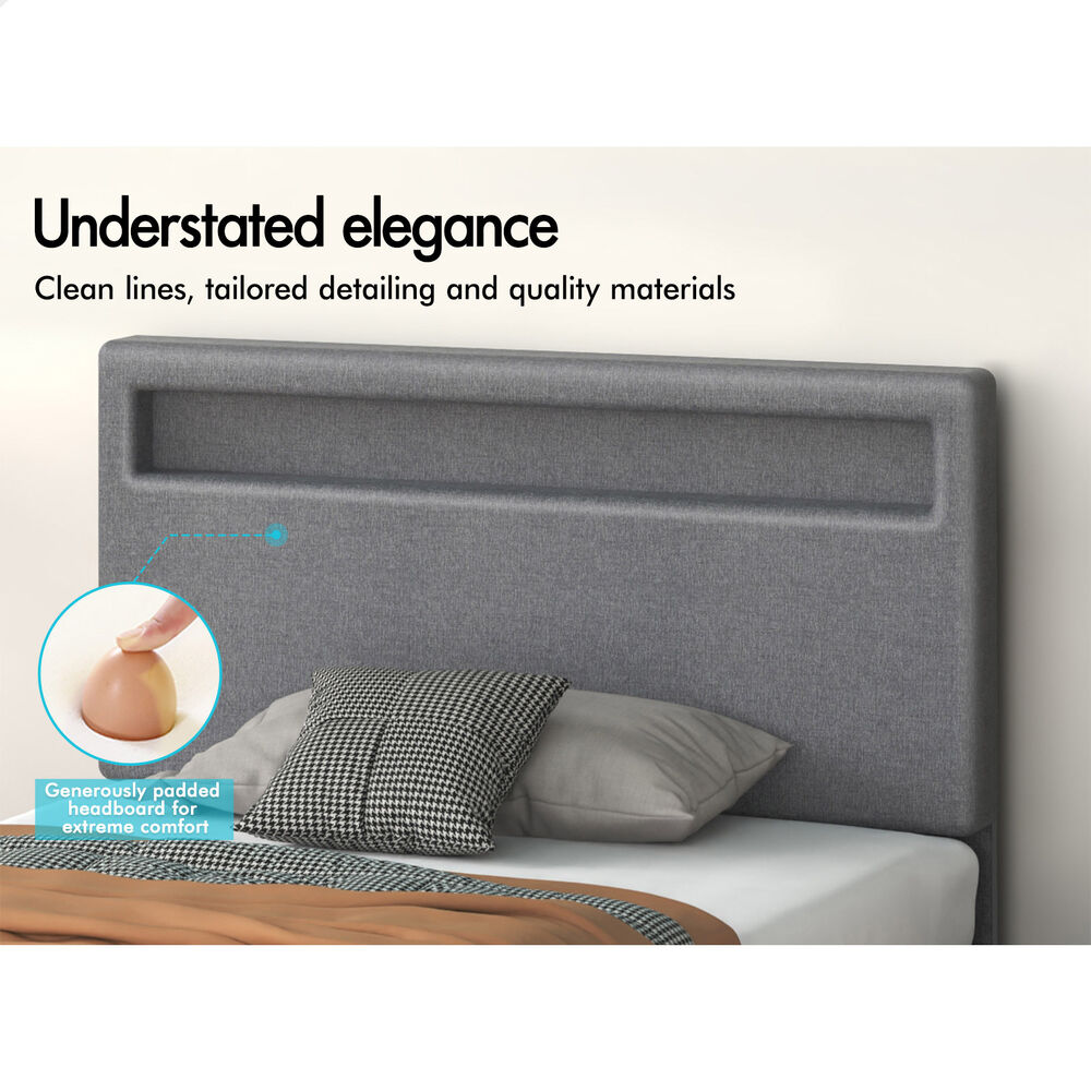 ALFORDSON Bed Frame King Single RGB LED Gas Lift Storage Base Grey LUCHINO