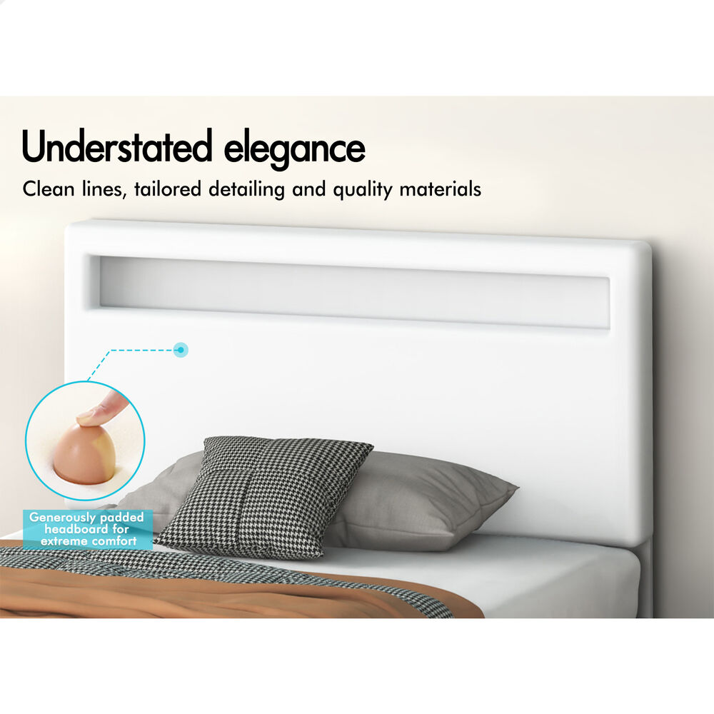 ALFORDSON Bed Frame King Single RGB LED Gas Lift Storage Base White LUCHINO
