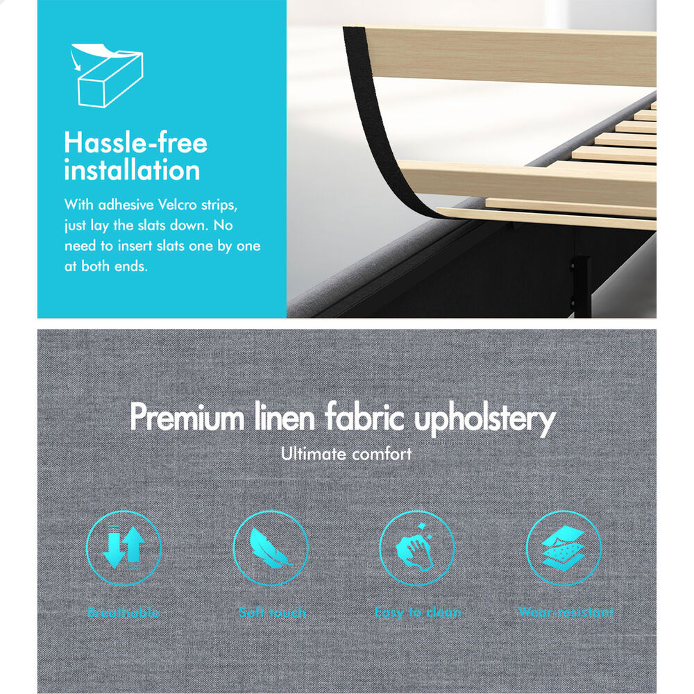 ALFORDSON Bed Frame Queen Size RGB LED Gas Lift Storage Base Fabric Grey LUCHINO