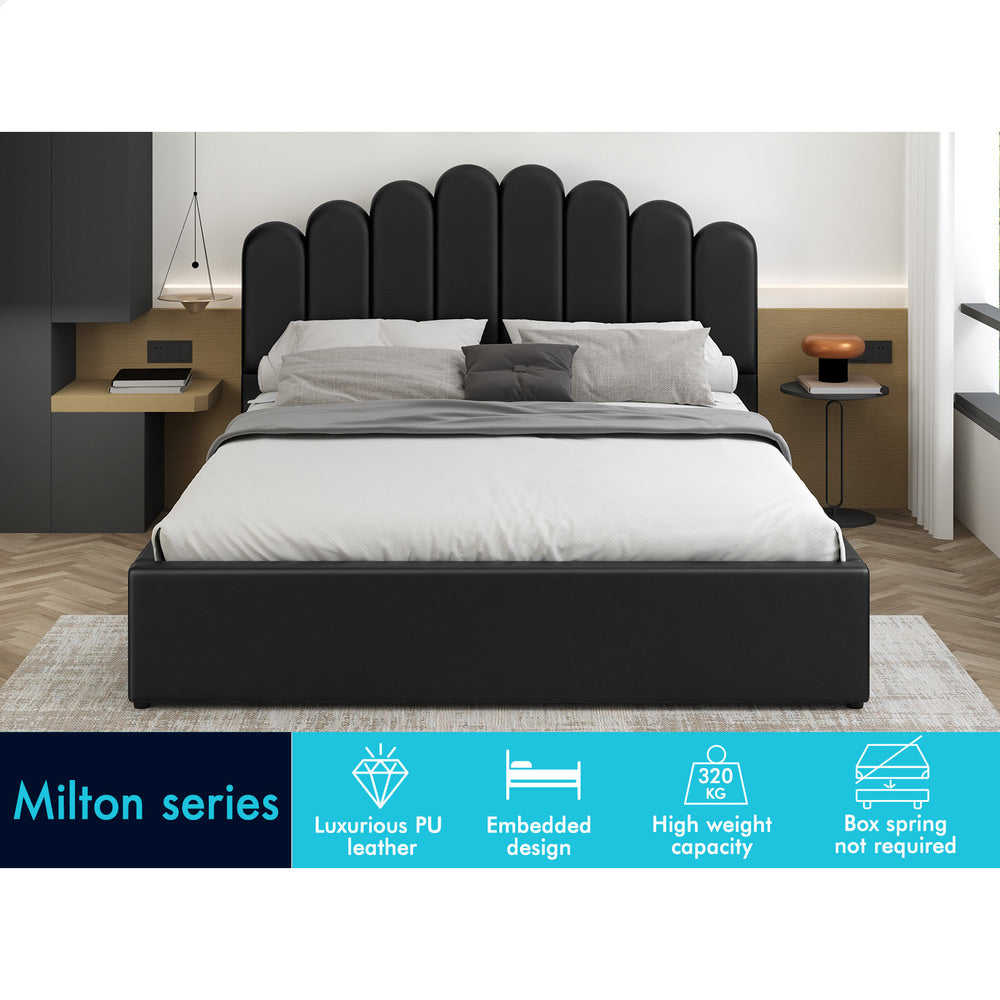 ALFORDSON Bed Frame Double Size Gas Lift Storage Base Wooden Black MILTON