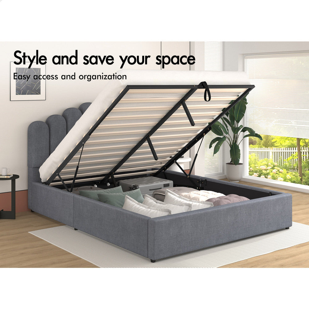 ALFORDSON Bed Frame Double Size Gas Lift Storage Base Wooden Grey MILTON