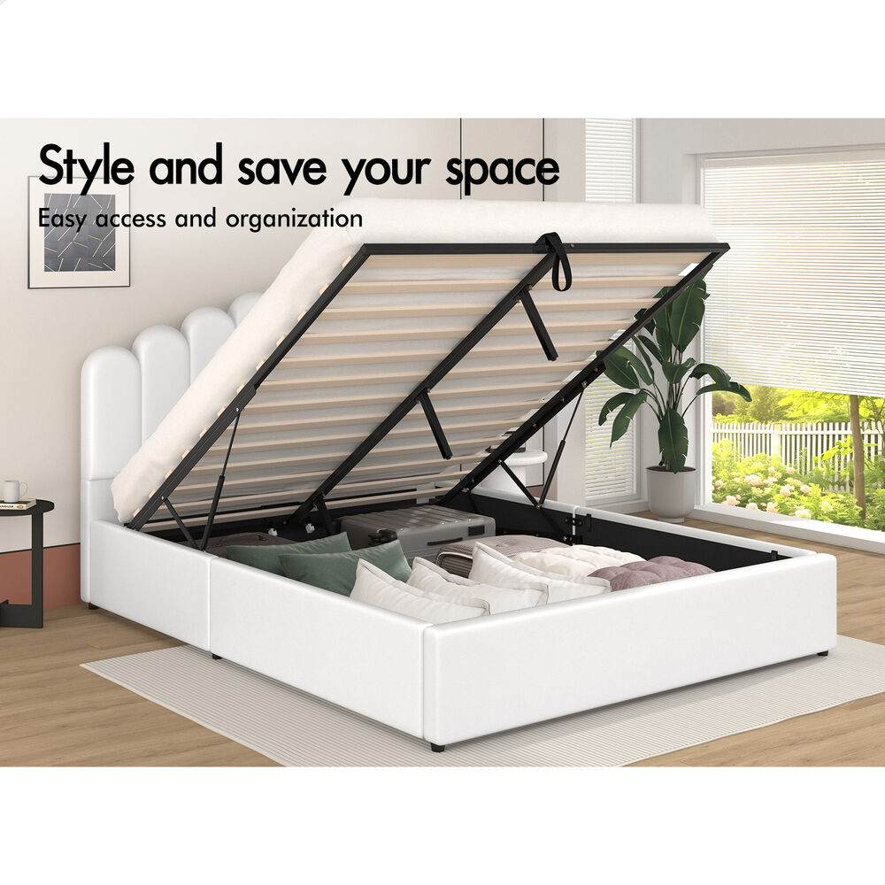 ALFORDSON Bed Frame Double Size Gas Lift Storage Base Wooden White MILTON