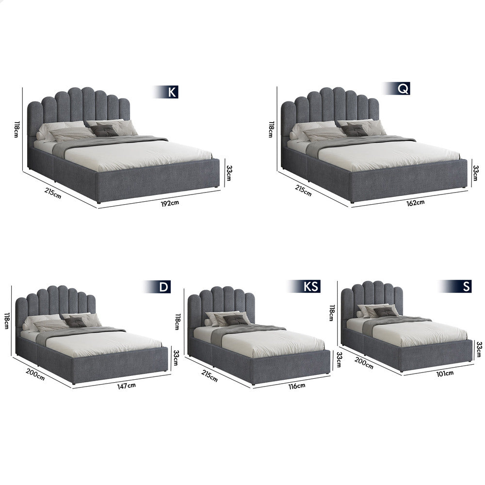ALFORDSON Bed Frame King Size Gas Lift Storage Base Wooden Grey MILTON