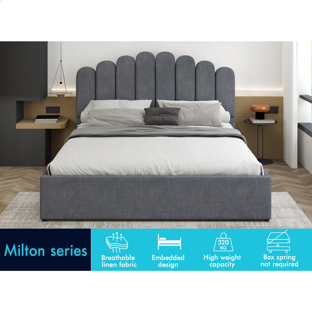 ALFORDSON Bed Frame King Size Gas Lift Storage Base Wooden Grey MILTON