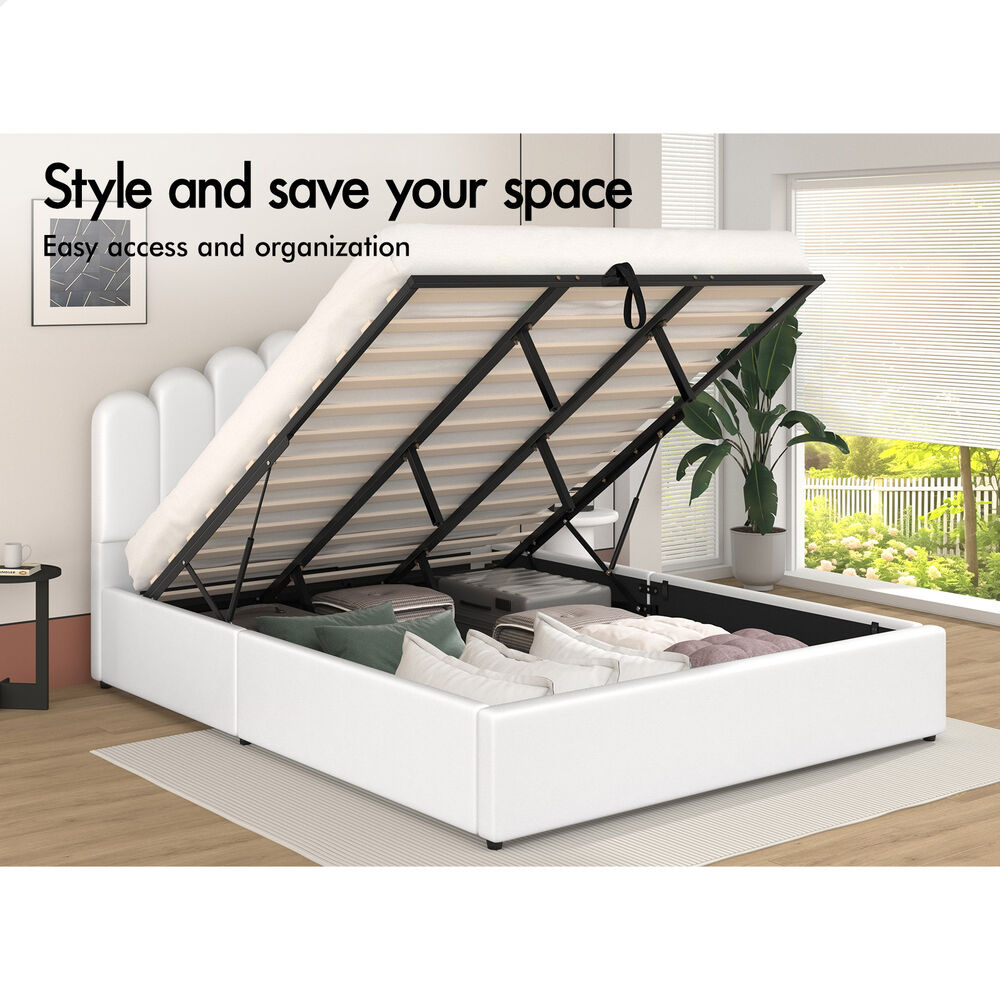 ALFORDSON Bed Frame King Size Gas Lift Storage Base Wooden White MILTON