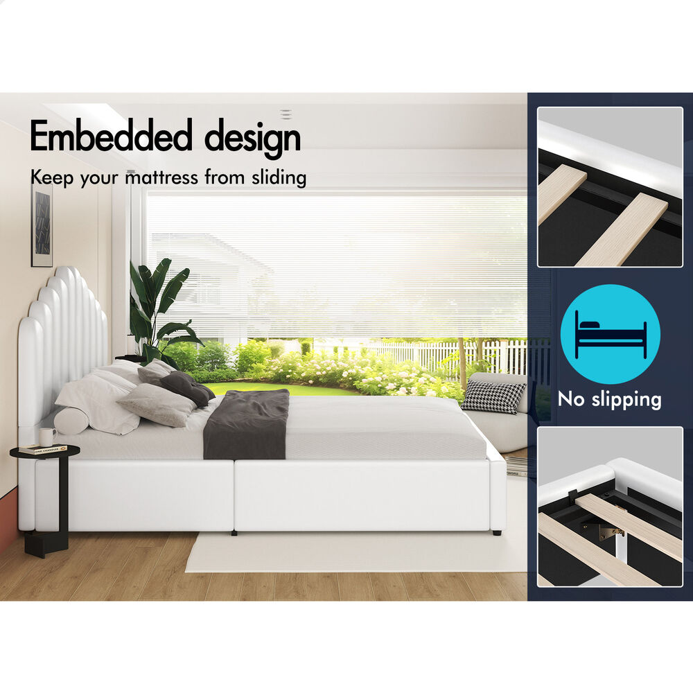 ALFORDSON Bed Frame King Size Gas Lift Storage Base Wooden White MILTON