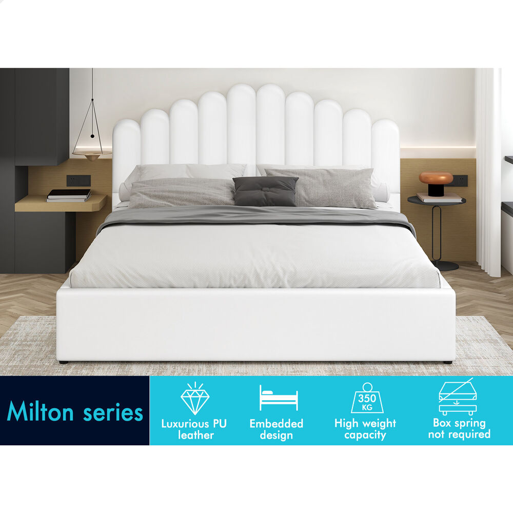 ALFORDSON Bed Frame King Size Gas Lift Storage Base Wooden White MILTON
