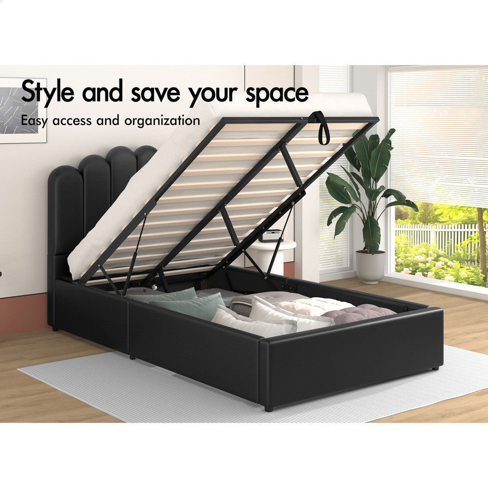 ALFORDSON Bed Frame King Single Gas Lift Storage Base Wooden Black MILTON