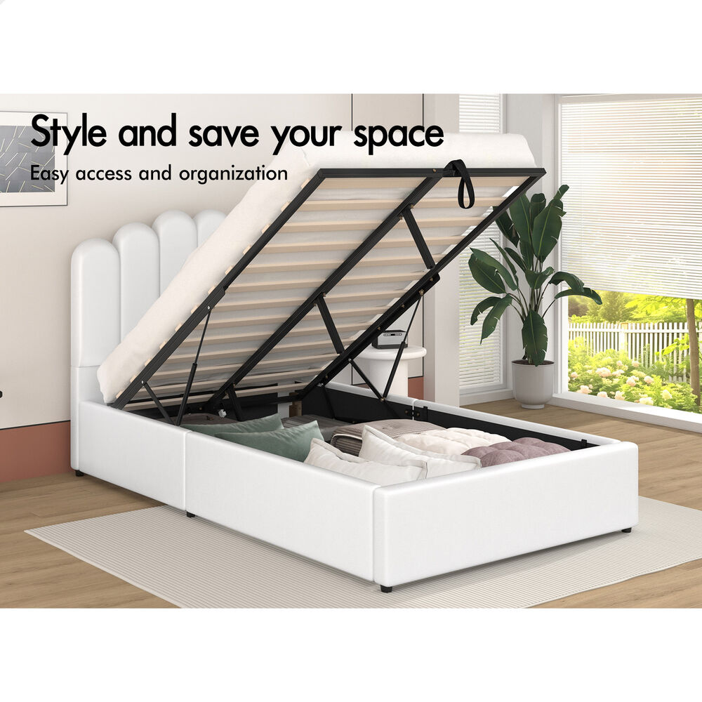 ALFORDSON Bed Frame King Single Gas Lift Storage Base Wooden White MILTON
