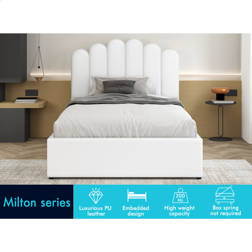 ALFORDSON Bed Frame King Single Gas Lift Storage Base Wooden White MILTON