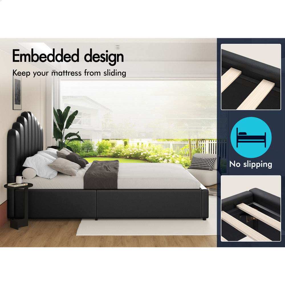 ALFORDSON Bed Frame Queen Size Gas Lift Storage Base Wooden Black MILTON