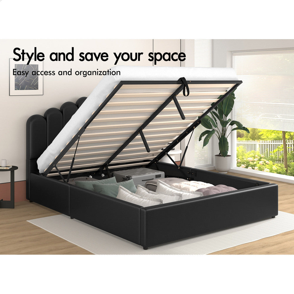 ALFORDSON Bed Frame Queen Size Gas Lift Storage Base Wooden Black MILTON