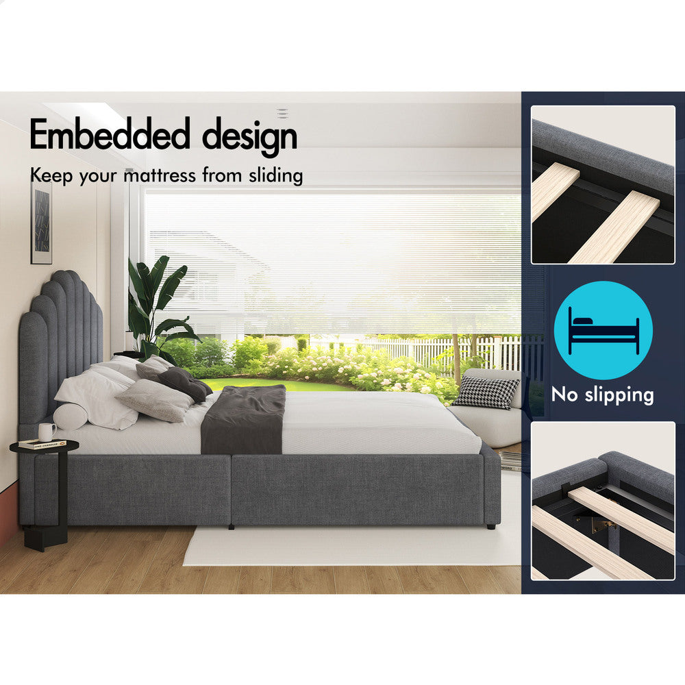 ALFORDSON Bed Frame Queen Size Gas Lift Storage Base Wooden Grey MILTON