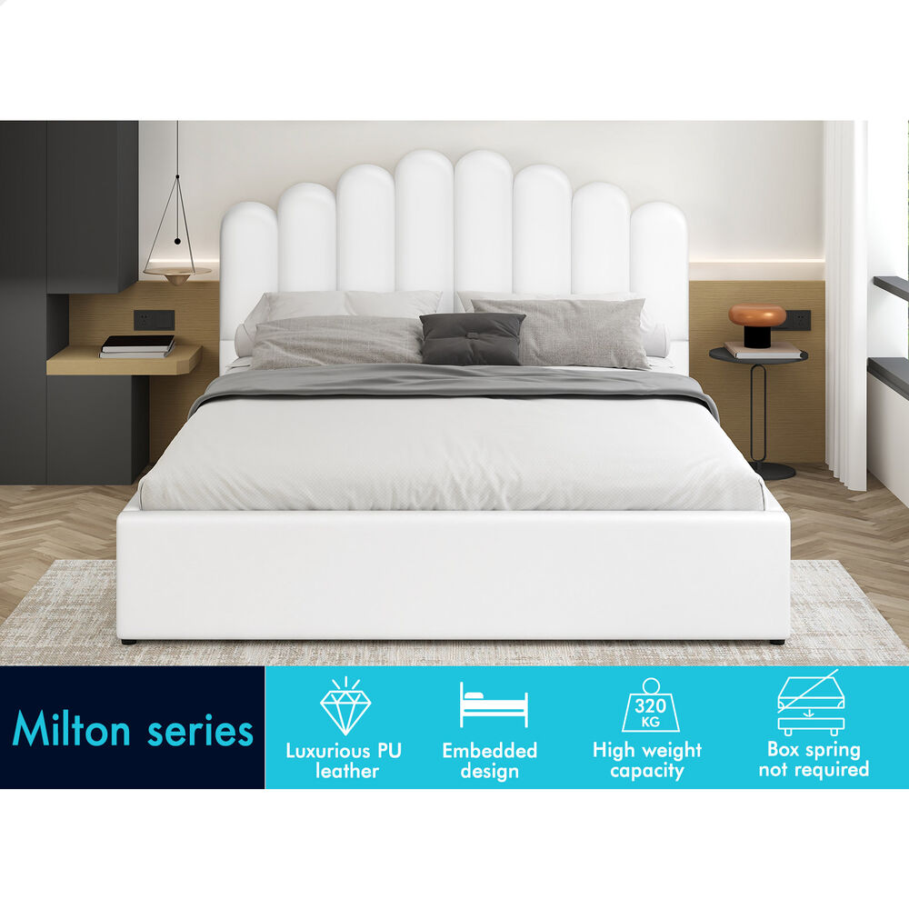ALFORDSON Bed Frame Queen Size Gas Lift Storage Base Wooden White MILTON
