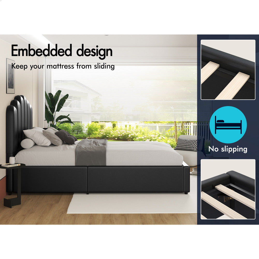 ALFORDSON Bed Frame Single Size Gas Lift Storage Base Wooden Black MILTON