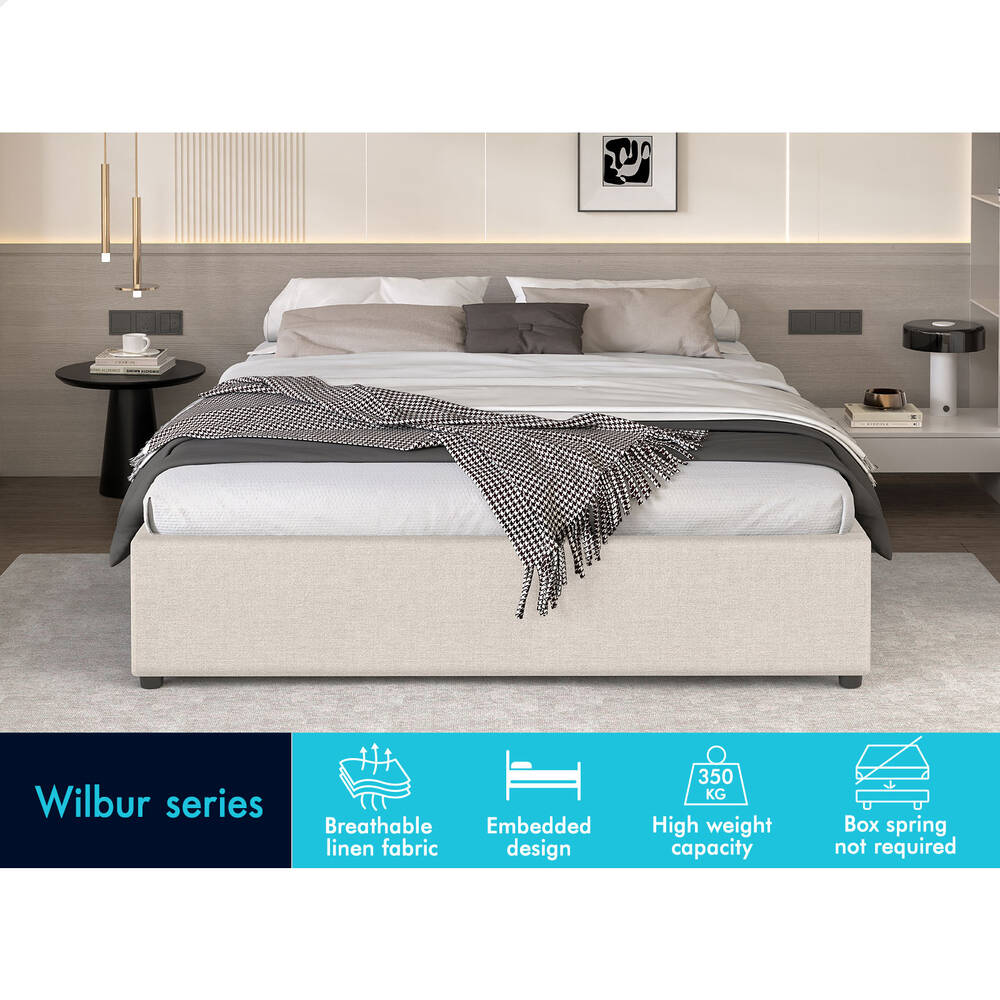 ALFORDSON Bed Frame King Size Gas Lift Storage Mattress Base Beige WILBUR