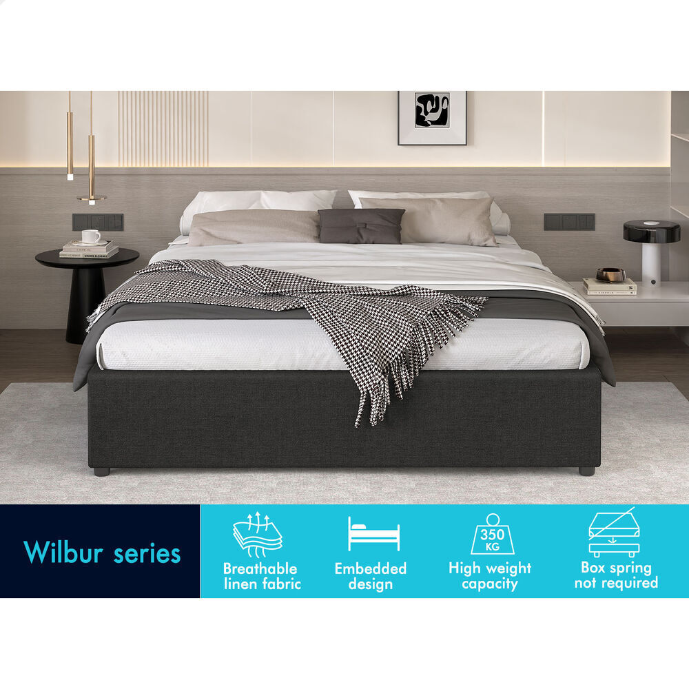 ALFORDSON Bed Frame King Size Gas Lift Storage Mattress Base Charcoal WILBUR