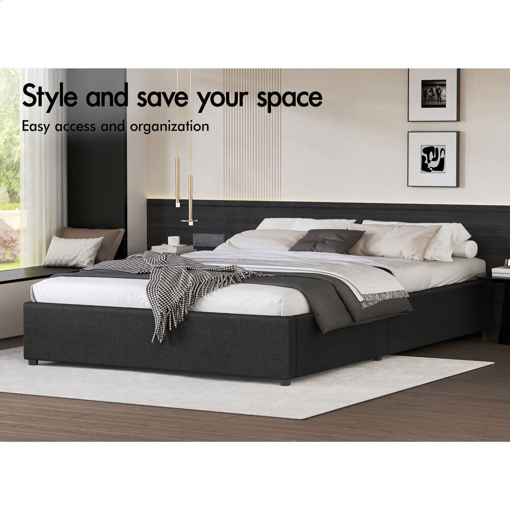 ALFORDSON Bed Frame King Size Gas Lift Storage Mattress Base Charcoal WILBUR