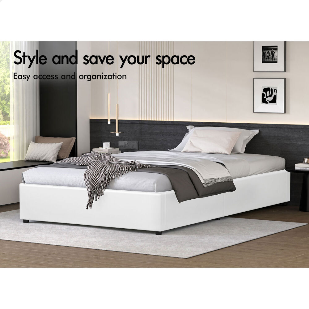 ALFORDSON Bed Frame King Single Gas Lift Storage Mattress Base White WILBUR