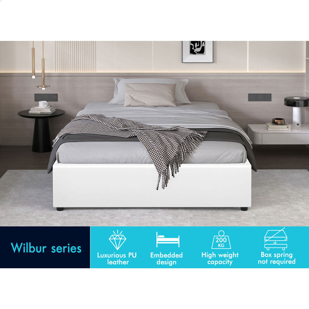 ALFORDSON Bed Frame King Single Gas Lift Storage Mattress Base White WILBUR