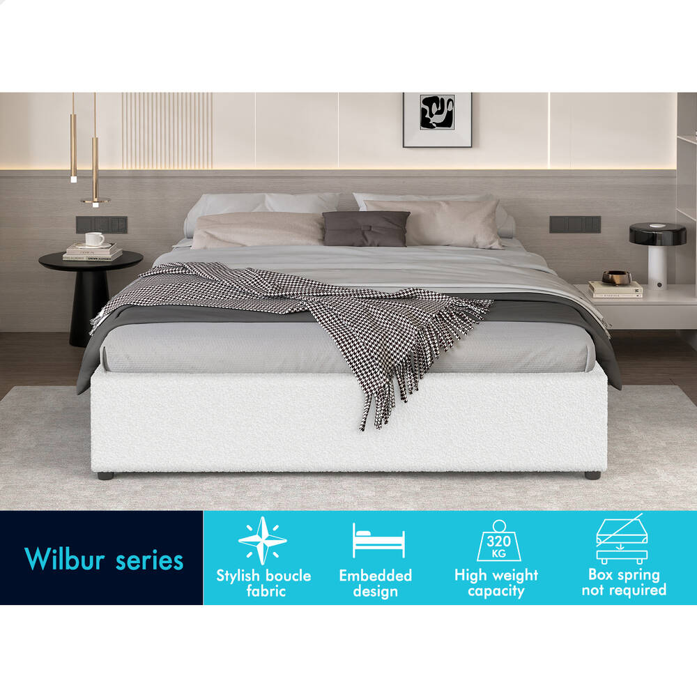 ALFORDSON Bed Frame Queen Size Gas Lift Storage Mattress Base Boucle WILBUR