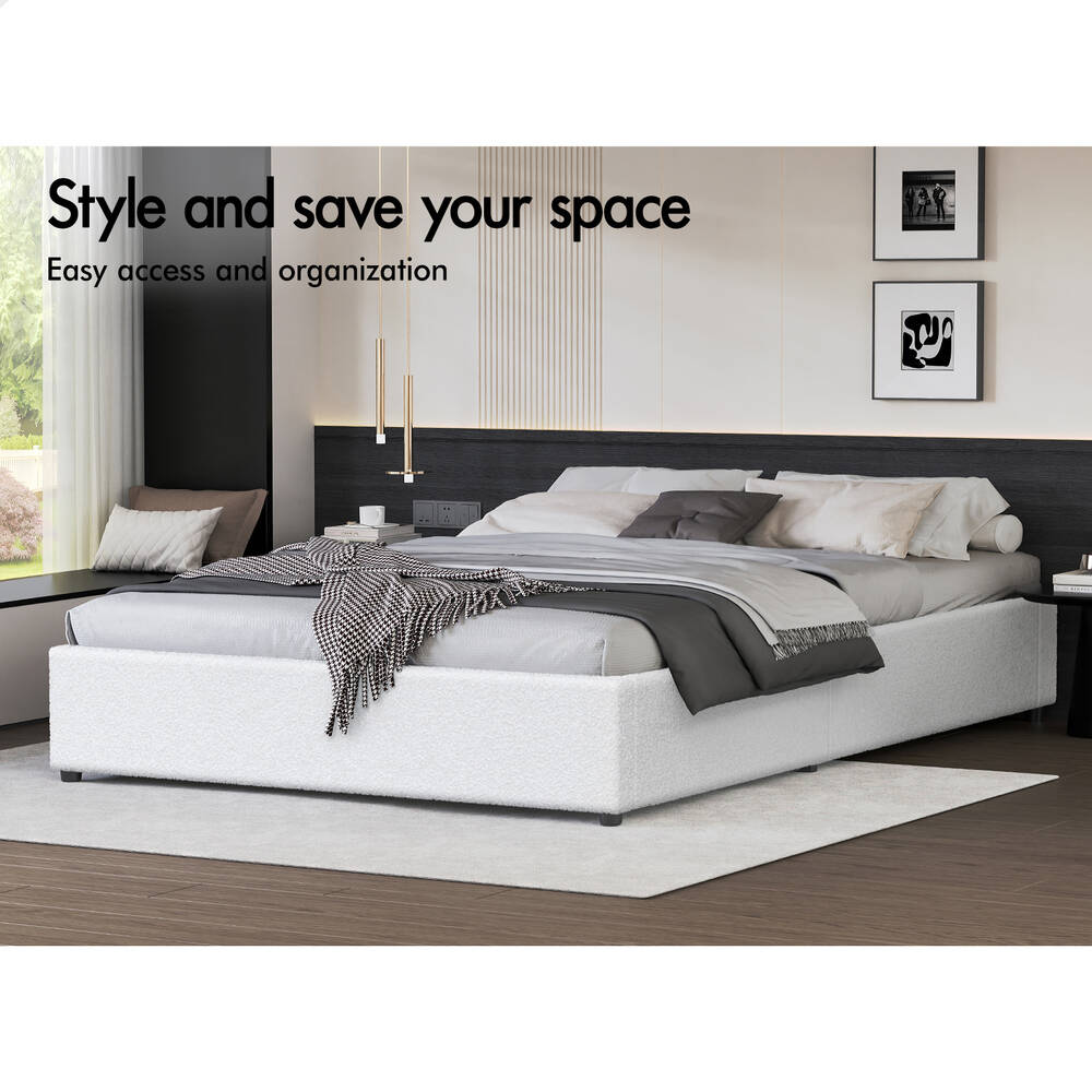 ALFORDSON Bed Frame Queen Size Gas Lift Storage Mattress Base Boucle WILBUR
