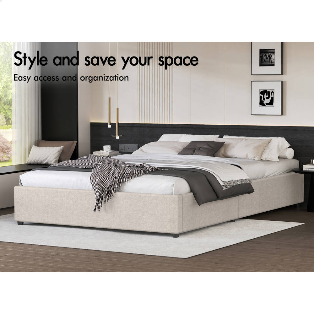 ALFORDSON Bed Frame Queen Size Gas Lift Storage Mattress Base Beige WILBUR