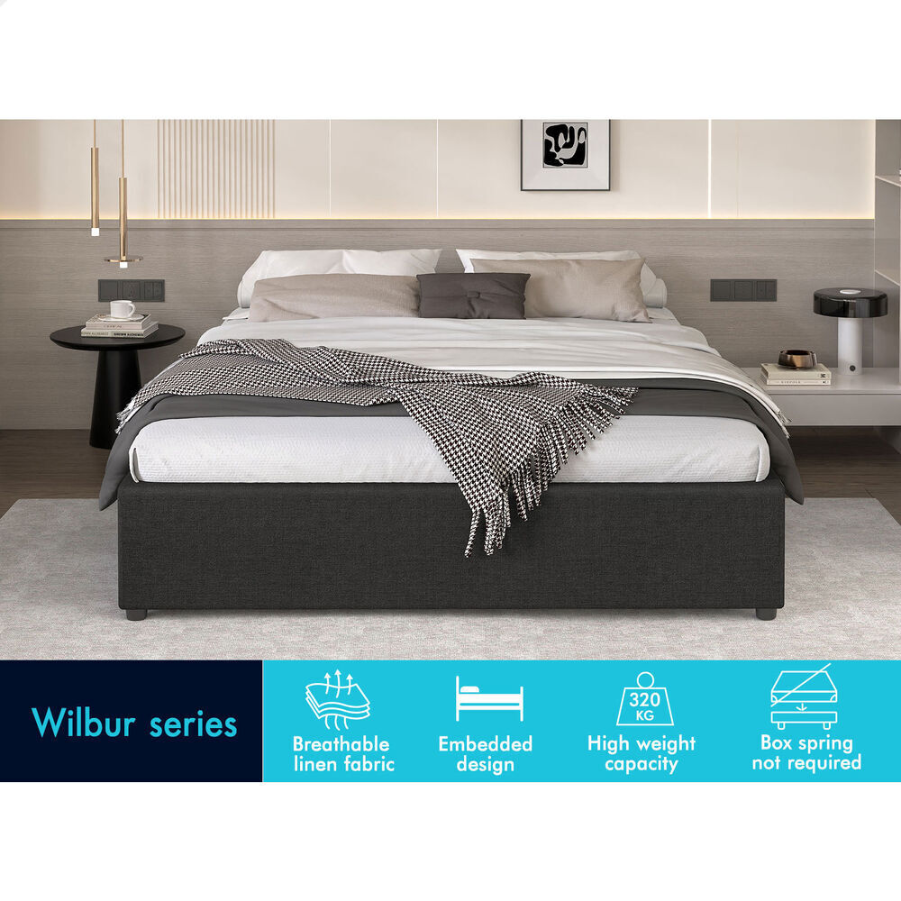 ALFORDSON Bed Frame Queen Size Gas Lift Storage Mattress Base Charcoal WILBUR