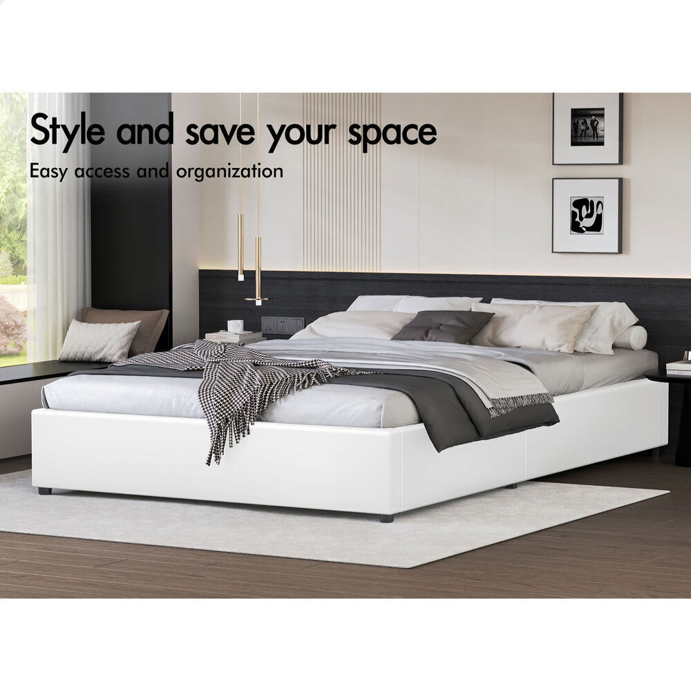 ALFORDSON Bed Frame Queen Size Gas Lift Storage Mattress Base White WILBUR