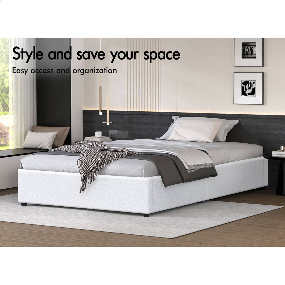 ALFORDSON Bed Frame Single Size Gas Lift Storage Mattress Base Boucle WILBUR